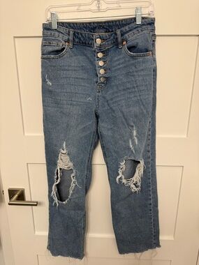High-Rise Distressed Women's Blue Denim Jeans